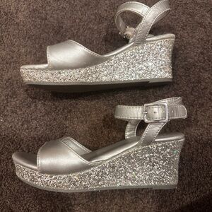 Silver Glitter Wedge Sandals